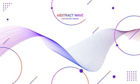 Abstract colorful wave element for design. Digital frequency track equalizer. Stylized line art background.Vector illustration.Wave with dots created using blend tool.のイラスト素材