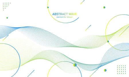 Abstract colorful wave element for design. Digital frequency track equalizer. Stylized line art background.Vector illustration.Wave with dots created using blend tool.のイラスト素材