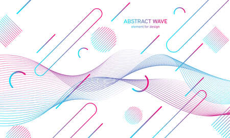 Abstract colorful wave element for design. Digital frequency track equalizer. Stylized line art background.Vector illustration.Wave with dots created using blend tool.のイラスト素材