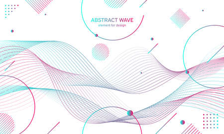 Abstract colorful wave element for design. Digital frequency track equalizer. Stylized line art background.Vector illustration.Wave with dots created using blend tool.のイラスト素材