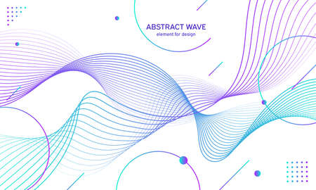 Abstract colorful wave element for design. Digital frequency track equalizer. Stylized line art background.Vector illustration.Wave with dots created using blend tool.のイラスト素材