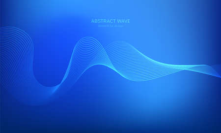 Abstract wave element for design. Digital frequency track equalizer. Stylized line art background. Colorful shiny wave with lines created using blend tool. Curved wavy line, smooth stripe Vector.のイラスト素材