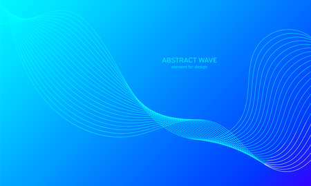 Abstract wave element for design. Digital frequency track equalizer. Stylized line art background. Colorful shiny wave with lines created using blend tool. Curved wavy line, smooth stripe Vector.のイラスト素材