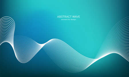 Abstract wave element for design. Digital frequency track equalizer. Stylized line art background. Colorful shiny wave with lines created using blend tool. Curved wavy line, smooth stripe Vector.のイラスト素材