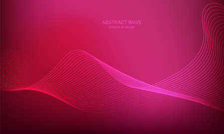 Abstract wave element for design. Digital frequency track equalizer. Stylized line art background. Colorful shiny wave with lines created using blend tool. Curved wavy line, smooth stripe Vector.のイラスト素材