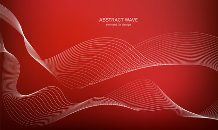 Abstract wave element for design. Digital frequency track equalizer. Stylized line art background. Colorful shiny wave with lines created using blend tool. Curved wavy line, smooth stripe Vector.のイラスト素材