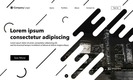 Landing Page abstract background website. Big City Lights. Template for websites, or apps. New York at Night. modern design. Vector illustration styleのイラスト素材