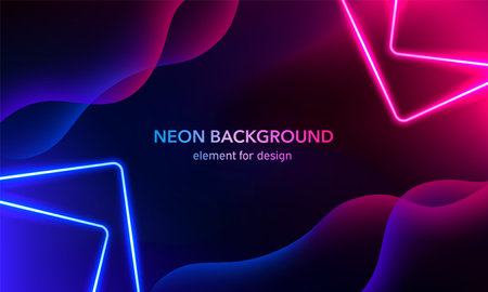 Abstract geometric neon background. Lights line, luminous squares with neon blue and pink. vectorのイラスト素材