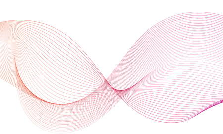Abstract colorful wave element for design. Digital frequency track equalizer. Stylized line art background.Vector illustration.Wave with lines created using blend tool.Curved wavy line,smooth stripeのイラスト素材