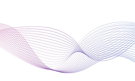 Abstract colorful wave element for design. Digital frequency track equalizer. Stylized line art background.Vector illustration.Wave with lines created using blend tool.Curved wavy line,smooth stripeのイラスト素材