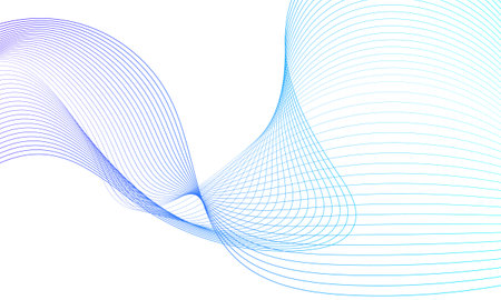 Abstract colorful wave element for design. Digital frequency track equalizer. Stylized line art background.Vector illustration.Wave with lines created using blend tool.Curved wavy line,smooth stripeのイラスト素材