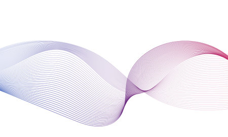 Abstract colorful wave element for design. Digital frequency track equalizer. Stylized line art background.Vector illustration.Wave with lines created using blend tool.Curved wavy line,smooth stripeのイラスト素材