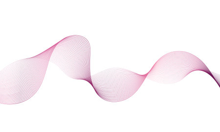 Abstract colorful wave element for design. Digital frequency track equalizer. Stylized line art background.Vector illustration.Wave with lines created using blend tool.Curved wavy line,smooth stripeのイラスト素材