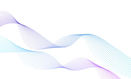 Abstract colorful wave element for design. Digital frequency track equalizer. Stylized line art background.Vector illustration.Wave with lines created using blend tool.Curved wavy line,smooth stripeのイラスト素材