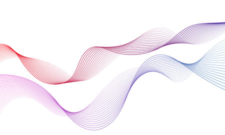 Abstract colorful wave element for design. Digital frequency track equalizer. Stylized line art background.Vector illustration.Wave with lines created using blend tool.Curved wavy line,smooth stripeのイラスト素材