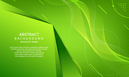 Minimal geometric abstract background. Bright design texture. Colorful shiny wave with lines. Curved wavy line. Dynamic shape composition. green. vector illustrationのイラスト素材