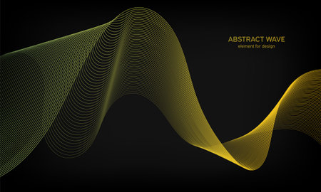 Abstract wave element for design on black background. Colorful gradient shiny waves with lines. Digital frequency track equalizer. Curved wavy line. Smooth stripes. Stylized art. modern design. vectorのイラスト素材