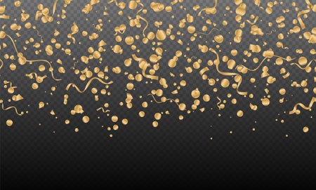 Celebration gold serpentine and confetti on transparent background. Vector illustration for decoration holidays, postcards, posters, websites, carnivals, children's parties, birthday festiveのイラスト素材