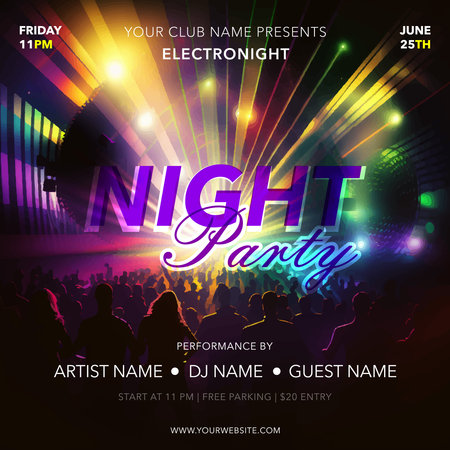 night party banner. Abstract electronic music poster templateのイラスト素材