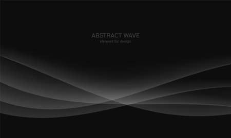 Abstract black background with smooth gray line, wave. Modern, luxury and fashion backdrop with Smooth Curves, Elegant Design, and Futuristic Style. Black gradient geometric. vector illustrationのイラスト素材