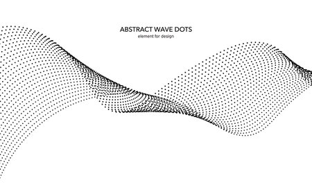 Abstract wave dotted element for design. Stylized line with dot on art background. Waves range with lines dots. Digital frequency track equalizer. Curved smooth wavy string. vector illustrationのイラスト素材