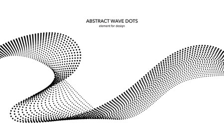 Abstract wave dotted element for design. Stylized line with dot on art background. Waves range with lines dots. Digital frequency track equalizer. Curved smooth wavy string. vector illustrationのイラスト素材