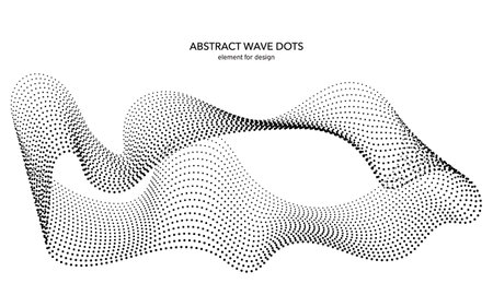 Abstract wave dotted element for design. Stylized line with dot on art background. Waves range with lines dots. Digital frequency track equalizer. Curved smooth wavy string. vector illustrationのイラスト素材