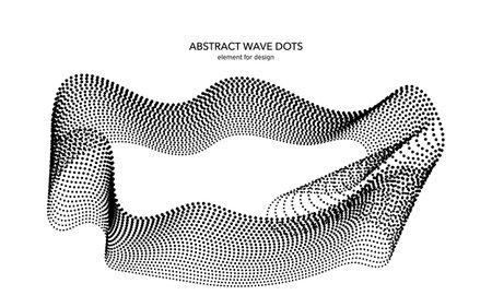 Abstract wave dotted element for design. Stylized line with dot on art background. Waves range with lines dots. Digital frequency track equalizer. Curved smooth wavy string. vector illustrationのイラスト素材