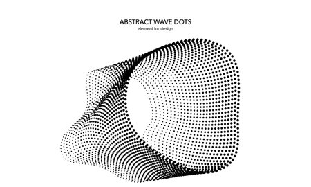 Abstract wave dotted element for design. Stylized line with dot on art background. Waves range with lines dots. Digital frequency track equalizer. Curved smooth wavy string. vector illustrationのイラスト素材