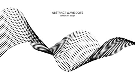 Abstract wave dotted element for design. Stylized line with dot on art background. Waves range with lines dots. Digital frequency track equalizer. Curved smooth wavy string. vector illustrationのイラスト素材