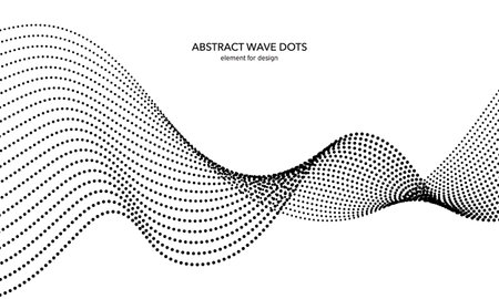 Abstract wave dotted element for design. Stylized line with dot on art background. Waves range with lines dots. Digital frequency track equalizer. Curved smooth wavy string. vector illustrationのイラスト素材