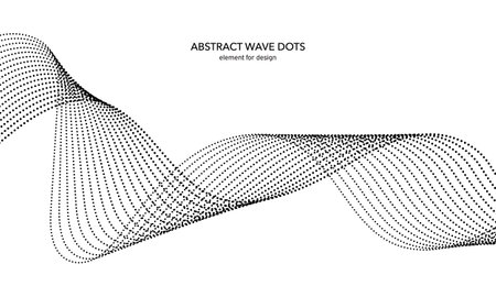Abstract wave dotted element for design. Stylized line with dot on art background. Waves range with lines dots. Digital frequency track equalizer. Curved smooth wavy string. vector illustrationのイラスト素材