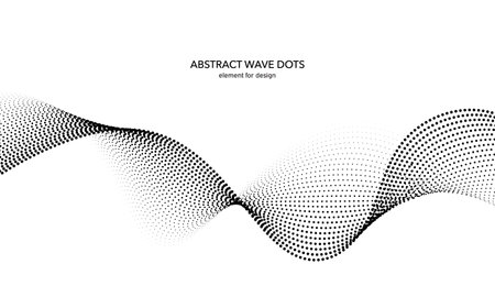 Abstract wave dotted element for design. Stylized line with dot on art background. Waves range with lines dots. Digital frequency track equalizer. Curved smooth wavy string. vector illustrationのイラスト素材