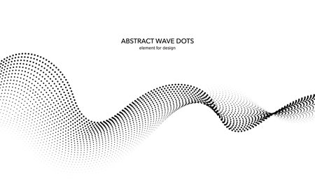 Abstract wave dotted element for design. Stylized line with dot on art background. Waves range with lines dots. Digital frequency track equalizer. Curved smooth wavy string. vector illustrationのイラスト素材