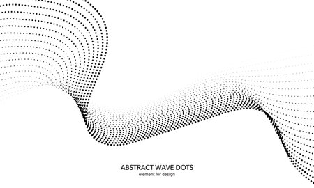 Abstract wave dotted element for design. Stylized line with dot on art background. Waves range with lines dots. Digital frequency track equalizer. Curved smooth wavy string. vector illustrationのイラスト素材