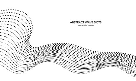 Abstract wave dotted element for design. Stylized line with dot on art background. Waves range with lines dots. Digital frequency track equalizer. Curved smooth wavy string. vector illustrationのイラスト素材