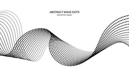 Abstract wave dotted element for design. Stylized line with dot on art background. Waves range with lines dots. Digital frequency track equalizer. Curved smooth wavy string. vector illustrationのイラスト素材