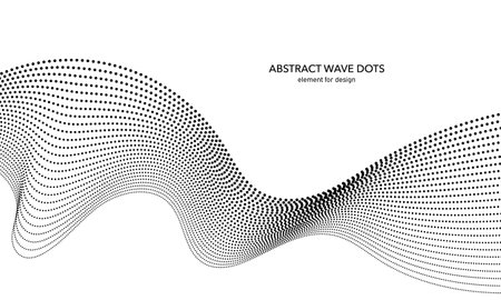 Abstract wave dotted element for design. Stylized line with dot on art background. Waves range with lines dots. Digital frequency track equalizer. Curved smooth wavy string. vector illustrationのイラスト素材