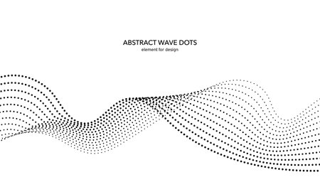 Abstract wave dotted element for design. Stylized line with dot on art background. Waves range with lines dots. Digital frequency track equalizer. Curved smooth wavy string. vector illustrationのイラスト素材