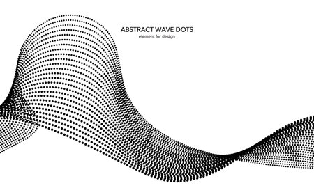 Abstract wave dotted element for design. Stylized line with dot on art background. Waves range with lines dots. Digital frequency track equalizer. Curved smooth wavy string. vector illustrationのイラスト素材