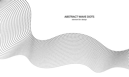 Abstract wave dotted element for design. Stylized line with dot on art background. Waves range with lines dots. Digital frequency track equalizer. Curved smooth wavy string. vector illustrationのイラスト素材