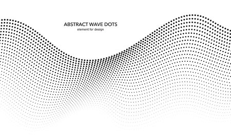 Abstract wave dotted element for design. Stylized line with dot on art background. Waves range with lines dots. Digital frequency track equalizer. Curved smooth wavy string. vector illustrationのイラスト素材