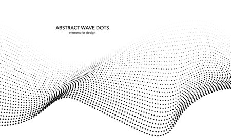 Abstract wave dotted element for design. Stylized line with dot on art background. Waves range with lines dots. Digital frequency track equalizer. Curved smooth wavy string. vector illustrationのイラスト素材