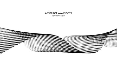 Abstract wave dotted element for design. Stylized line with dot on art background. Waves range with lines dots. Digital frequency track equalizer. Curved smooth wavy string. vector illustrationのイラスト素材