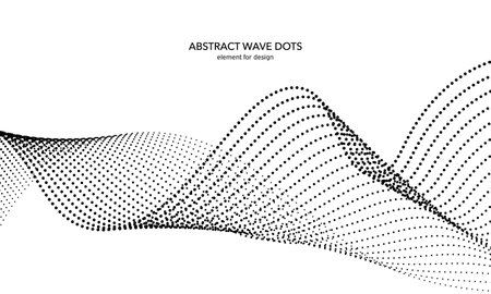 Abstract wave dotted element for design. Stylized line with dot on art background. Waves range with lines dots. Digital frequency track equalizer. Curved smooth wavy string. vector illustrationのイラスト素材