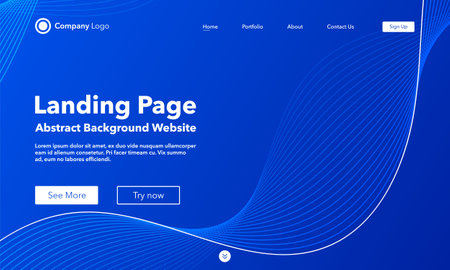 Gradient abstract wave background. Landing page. Template for websites or apps. modern design. Digital frequency track equalizer. Blue shiny wave line. Curved wavy line smooth stripe. vector style.のイラスト素材