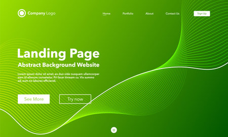 Gradient abstract wave background. Landing page. Template for websites or apps. modern design. Digital frequency track equalizer. Green shiny wave line. Curved wavy line smooth stripe. vector style.のイラスト素材