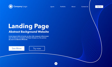 Gradient abstract wave background. Landing page. Template for websites or apps. modern design. Digital frequency track equalizer. Blue shiny wave line. Curved wavy line smooth stripe. vector style.のイラスト素材
