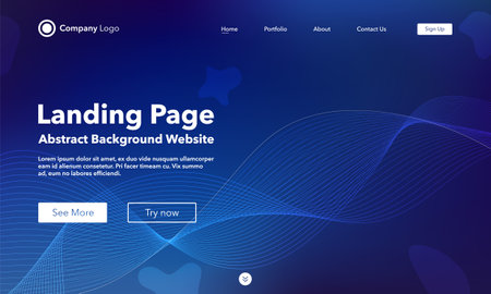 Gradient abstract wave background. Landing page. Template for websites or apps. modern design. Digital frequency track equalizer. Blue shiny wave line. Curved wavy line smooth stripe. vector style.のイラスト素材