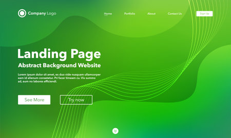Gradient abstract wave background. Landing page. Template for websites or apps. modern design. Digital frequency track equalizer. Green shiny wave line. Curved wavy line smooth stripe. vector style.のイラスト素材